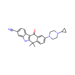 CC1(C)c2ccc(N3CCN(C4CC4)CC3)cc2C(=O)c2c1[nH]c1cc(C#N)ccc21 ZINC000082158140