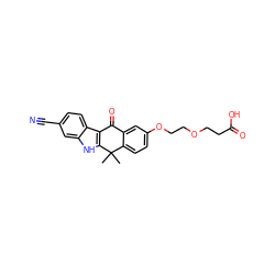 CC1(C)c2ccc(OCCOCCC(=O)O)cc2C(=O)c2c1[nH]c1cc(C#N)ccc21 ZINC000114803110