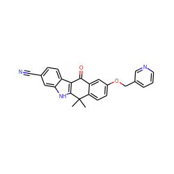 CC1(C)c2ccc(OCc3cccnc3)cc2C(=O)c2c1[nH]c1cc(C#N)ccc21 ZINC000114802518