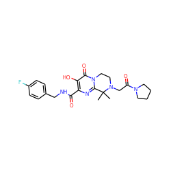 CC1(C)c2nc(C(=O)NCc3ccc(F)cc3)c(O)c(=O)n2CCN1CC(=O)N1CCCC1 ZINC000036518546