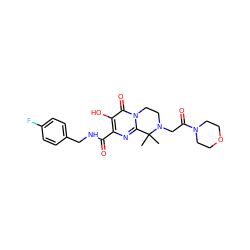 CC1(C)c2nc(C(=O)NCc3ccc(F)cc3)c(O)c(=O)n2CCN1CC(=O)N1CCOCC1 ZINC000036518542