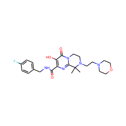 CC1(C)c2nc(C(=O)NCc3ccc(F)cc3)c(O)c(=O)n2CCN1CCN1CCOCC1 ZINC000036519987