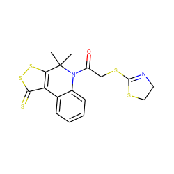 CC1(C)c2ssc(=S)c2-c2ccccc2N1C(=O)CSC1=NCCS1 ZINC000002266549