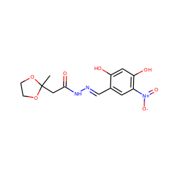 CC1(CC(=O)N/N=C/c2cc([N+](=O)[O-])c(O)cc2O)OCCO1 ZINC000019943353