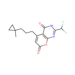 CC1(CCCc2cc(=O)oc3nc(C(F)F)[nH]c(=O)c23)CC1 ZINC000066076595