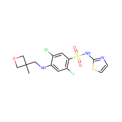 CC1(CNc2cc(F)c(S(=O)(=O)Nc3nccs3)cc2Cl)COC1 ZINC001772570653