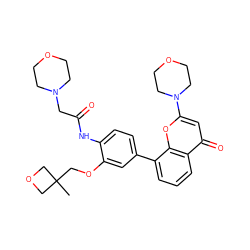 CC1(COc2cc(-c3cccc4c(=O)cc(N5CCOCC5)oc34)ccc2NC(=O)CN2CCOCC2)COC1 ZINC000101394062