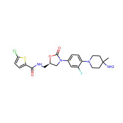 CC1(N)CCN(c2ccc(N3C[C@@H](CNC(=O)c4ccc(Cl)s4)OC3=O)cc2F)CC1 ZINC000113086548