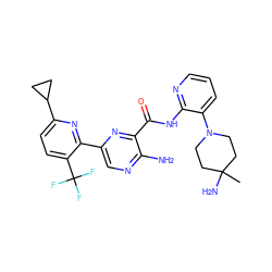 CC1(N)CCN(c2cccnc2NC(=O)c2nc(-c3nc(C4CC4)ccc3C(F)(F)F)cnc2N)CC1 ZINC001772573144