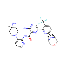 CC1(N)CCN(c2cccnc2NC(=O)c2nc(-c3nc(N4[C@H]5CC[C@H]4COC5)ccc3C(F)(F)F)cnc2N)CC1 ZINC001772592485