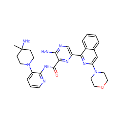 CC1(N)CCN(c2cccnc2NC(=O)c2nc(-c3nc(N4CCOCC4)cc4ccccc34)cnc2N)CC1 ZINC001772593341