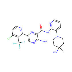 CC1(N)CCN(c2cccnc2NC(=O)c2nc(-c3nccc(Cl)c3C(F)(F)F)cnc2N)CC1 ZINC001772602061