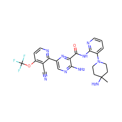 CC1(N)CCN(c2cccnc2NC(=O)c2nc(-c3nccc(OC(F)(F)F)c3C#N)cnc2N)CC1 ZINC001772621774