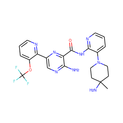 CC1(N)CCN(c2cccnc2NC(=O)c2nc(-c3ncccc3OC(F)(F)F)cnc2N)CC1 ZINC001772610524