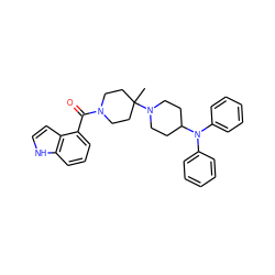 CC1(N2CCC(N(c3ccccc3)c3ccccc3)CC2)CCN(C(=O)c2cccc3[nH]ccc23)CC1 ZINC000013560297