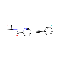 CC1(NC(=O)c2ccc(C#Cc3cccc(F)c3)cn2)COC1 ZINC000096284926