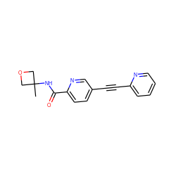 CC1(NC(=O)c2ccc(C#Cc3ccccn3)cn2)COC1 ZINC000096933573