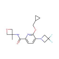 CC1(NC(=O)c2ccc(N3CC(F)(F)C3)c(OCC3CC3)n2)COC1 ZINC000207742870