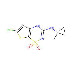 CC1(NC2=NS(=O)(=O)c3sc(Cl)cc3N2)CC1 ZINC000000008767