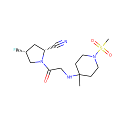 CC1(NCC(=O)N2C[C@H](F)C[C@@H]2C#N)CCN(S(C)(=O)=O)CC1 ZINC000038494058