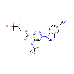 CC1(Nc2cc(-n3cnc4cc(C#N)cnc43)ncc2C(=O)NC[C@@H](F)C(C)(C)O)CC1 ZINC001772589411