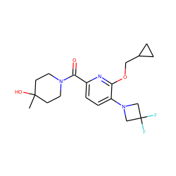 CC1(O)CCN(C(=O)c2ccc(N3CC(F)(F)C3)c(OCC3CC3)n2)CC1 ZINC000146337678