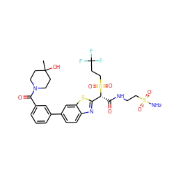 CC1(O)CCN(C(=O)c2cccc(-c3ccc4nc([C@@H](C(=O)NCCS(N)(=O)=O)S(=O)(=O)CCC(F)(F)F)sc4c3)c2)CC1 ZINC000221940215