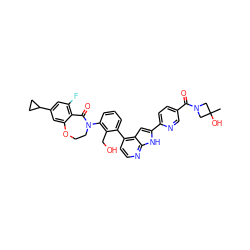 CC1(O)CN(C(=O)c2ccc(-c3cc4c(-c5cccc(N6CCOc7cc(C8CC8)cc(F)c7C6=O)c5CO)ccnc4[nH]3)nc2)C1 ZINC001772595780