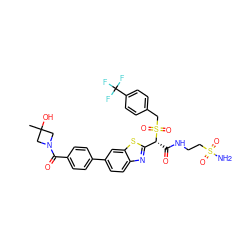 CC1(O)CN(C(=O)c2ccc(-c3ccc4nc([C@@H](C(=O)NCCS(N)(=O)=O)S(=O)(=O)Cc5ccc(C(F)(F)F)cc5)sc4c3)cc2)C1 ZINC000222080575