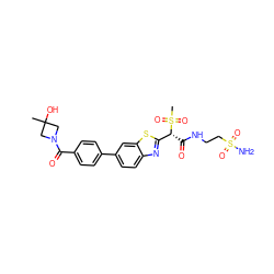 CC1(O)CN(C(=O)c2ccc(-c3ccc4nc([C@@H](C(=O)NCCS(N)(=O)=O)S(C)(=O)=O)sc4c3)cc2)C1 ZINC000144096789