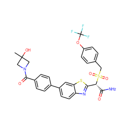 CC1(O)CN(C(=O)c2ccc(-c3ccc4nc([C@@H](C(N)=O)S(=O)(=O)Cc5ccc(OC(F)(F)F)cc5)sc4c3)cc2)C1 ZINC000145527528