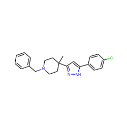 CC1(c2cc(-c3ccc(Cl)cc3)[nH]n2)CCN(Cc2ccccc2)CC1 ZINC000013763872