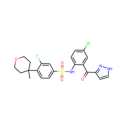 CC1(c2ccc(S(=O)(=O)Nc3ccc(Cl)cc3C(=O)c3cc[nH]n3)cc2F)CCOCC1 ZINC000653666169