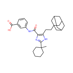 CC1(c2nc(C(=O)Nc3cccc(C(=O)O)c3)c(CCC34CC5CC(CC(C5)C3)C4)[nH]2)CCCCC1 ZINC000013674744