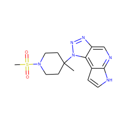 CC1(n2nnc3cnc4[nH]ccc4c32)CCN(S(C)(=O)=O)CC1 ZINC000096271464