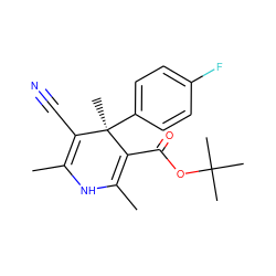 CC1=C(C#N)[C@@](C)(c2ccc(F)cc2)C(C(=O)OC(C)(C)C)=C(C)N1 ZINC000058568424