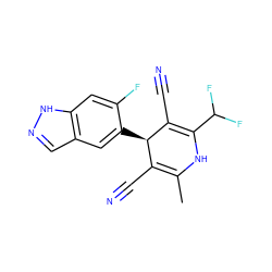 CC1=C(C#N)[C@@H](c2cc3cn[nH]c3cc2F)C(C#N)=C(C(F)F)N1 ZINC000116586271