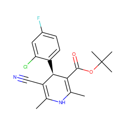 CC1=C(C#N)[C@@H](c2ccc(F)cc2Cl)C(C(=O)OC(C)(C)C)=C(C)N1 ZINC000049116493