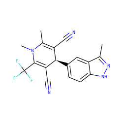 CC1=C(C#N)[C@@H](c2ccc3[nH]nc(C)c3c2)C(C#N)=C(C(F)(F)F)N1C ZINC000116586745