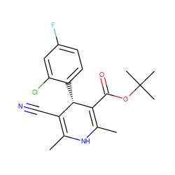 CC1=C(C#N)[C@H](c2ccc(F)cc2Cl)C(C(=O)OC(C)(C)C)=C(C)N1 ZINC000049088314