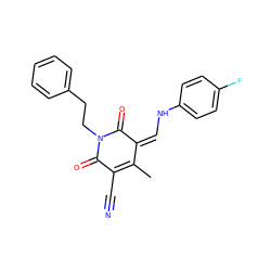 CC1=C(C#N)C(=O)N(CCc2ccccc2)C(=O)/C1=C\Nc1ccc(F)cc1 ZINC000013126198