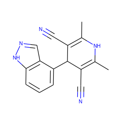 CC1=C(C#N)C(c2cccc3[nH]ncc23)C(C#N)=C(C)N1 ZINC001772640276