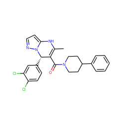 CC1=C(C(=O)N2CCC(c3ccccc3)CC2)[C@H](c2ccc(Cl)c(Cl)c2)n2nccc2N1 ZINC000038453597