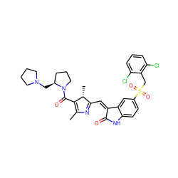 CC1=C(C(=O)N2CCC[C@@H]2CN2CCCC2)[C@H](C)C(/C=C2\C(=O)Nc3ccc(S(=O)(=O)Cc4c(Cl)cccc4Cl)cc32)=N1 ZINC000072181231