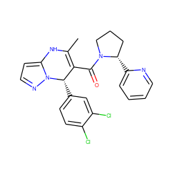 CC1=C(C(=O)N2CCC[C@@H]2c2ccccn2)[C@H](c2ccc(Cl)c(Cl)c2)n2nccc2N1 ZINC000045374455