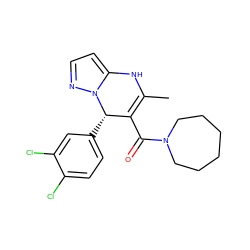 CC1=C(C(=O)N2CCCCCC2)[C@H](c2ccc(Cl)c(Cl)c2)n2nccc2N1 ZINC000040395568