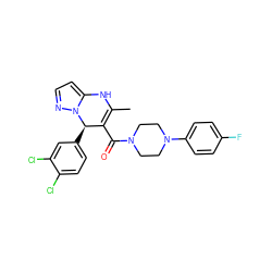 CC1=C(C(=O)N2CCN(c3ccc(F)cc3)CC2)[C@@H](c2ccc(Cl)c(Cl)c2)n2nccc2N1 ZINC000034358632