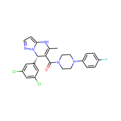 CC1=C(C(=O)N2CCN(c3ccc(F)cc3)CC2)[C@H](c2cc(Cl)cc(Cl)c2)n2nccc2N1 ZINC000034358635