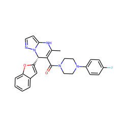 CC1=C(C(=O)N2CCN(c3ccc(F)cc3)CC2)[C@H](c2cc3ccccc3o2)n2nccc2N1 ZINC000040933517