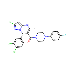 CC1=C(C(=O)N2CCN(c3ccc(F)cc3)CC2)[C@H](c2ccc(Cl)c(Cl)c2)n2nc(Cl)cc2N1 ZINC000084670779